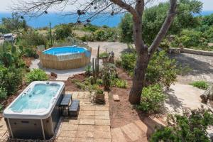 podwórko z wanną z hydromasażem i drzewem w obiekcie Villa Tina ai Piedi del Faro di Leuca w mieście Leuca