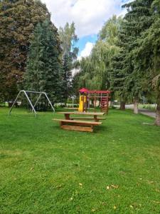 a park with a playground in the grass at Ferienwohnung im Herzen von Thüringen in Blankenhain