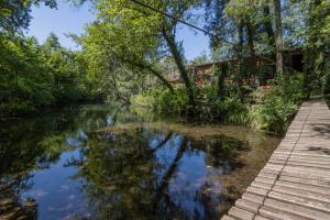 a river next to a walkway and trees at Riba Rio - Unique Nature Spot in Ponte de Lima