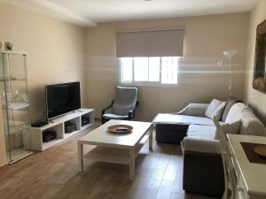 a living room with a couch and a tv at Apartamentos Albeniz in Algeciras