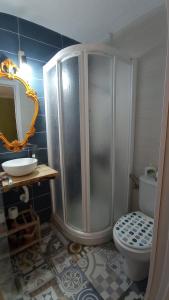 a bathroom with a shower and a toilet and a sink at Casa Mamre in Maspalomas