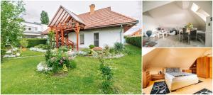duas fotos de uma casa com um quintal em Buzavirág Apartman em Keszthely