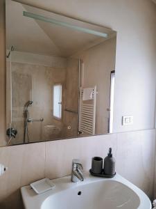 Un baño con lavabo y un espejo grande. en Casa Locatelli - Apartment Deluxe & Suite, en Padua