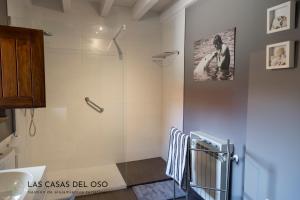 La salle de bains est pourvue d'une douche et d'un lavabo. dans l'établissement El Torreón - Las Casas del Oso, à Proaza