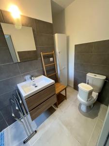 a bathroom with a sink and a toilet at Cabanon entouré de montagnes et d'oliviers in Nyons +25 photos