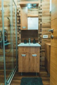 een badkamer met wastafel en douche bij Rujan apartman Zlatibor in Zlatibor