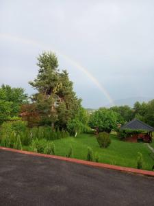 Rakovica的住宿－Hil，一座带房子和花园的院子上方的彩虹