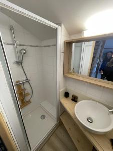 a bathroom with a shower and a sink at la maison du haut de Freydon Ambiance Scandinave in Allevard +21 photos