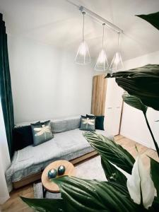 a living room with a couch and a table at Apartament Króla in Sandomierz