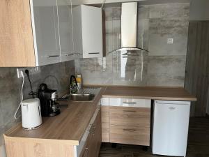 Kuchyň nebo kuchyňský kout v ubytování Rajczi Apartman