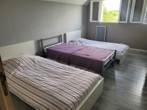 Habitación con 2 camas en una habitación con ventana en La maison de lavande, en Laon