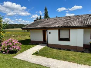 a small house with a field in the background at Ferienhaus Starenweg 8 in Tennenbronn