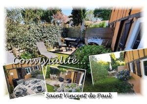 a collage of a backyard with a patio and a garden at Dax location maison avec spa in Saint-Vincent-de-Paul