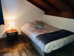 1 dormitorio con 1 cama con lámpara en una mesa en Appartement Arêches-Beaufort, 3 pièces, 8 personnes - FR-1-342-271 en Beaufort