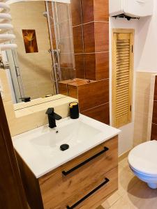 bagno con lavandino bianco e servizi igienici di Apartament Hallera a Gdynia