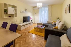 ein Wohnzimmer mit einem Sofa und einem TV in der Unterkunft Apartman Kortil in Rijeka