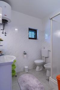 ein Bad mit einem WC, einem Waschbecken und einer Dusche in der Unterkunft Apartman Grošić in Brna