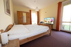 a bedroom with a large bed and a television at Schwalbenflug 1 Berlin in Berlin +4 photos