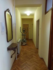 a hallway with a mirror on the wall and a sink at Hills Apartment in Niš +7 photos