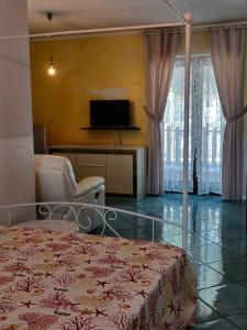 1 dormitorio con 1 cama y TV en una habitación en B&B Casa vacanze Cilentami, en Prignano Cilento