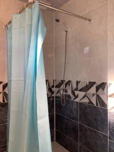 a shower with a shower curtain in a bathroom at 4 Brothers in Kutaisi