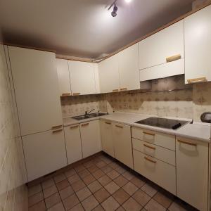 a kitchen with white cabinets and a sink at Cesa Monica in Canazei