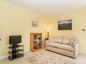 ein Wohnzimmer mit Couch und Fernseher in der Unterkunft Long Batch Cottage in Shepton Mallet