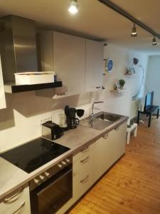 a kitchen with a sink and a stove at Ferienwohnung Martin in Rattenberg