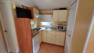 a small kitchen with a sink and a microwave at Camping Llavorsi in Llavorsí