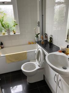 a bathroom with a toilet and a sink at Rose Cottage in Prestwick