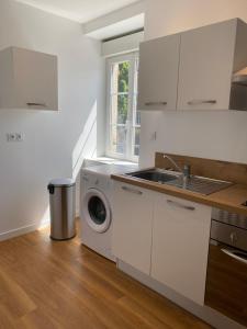 uma cozinha com um lavatório e uma máquina de lavar roupa em Lorient: appartement élégant em Lorient