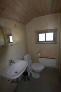 a bathroom with a white toilet and a sink at Hovborg Ferieby - Torpet 25 in Hovborg