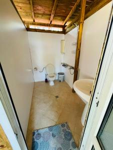 a bathroom with a toilet and a sink at Караваната На Морето in Sozopol +20 photos