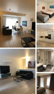 um grupo de quatro fotografias de uma sala de estar em City Center Oslo- Venice Apartment Sea Side Three-Bedrooms and Two Toilettes em Oslo