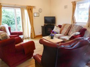 ein Wohnzimmer mit 2 Sofas und einem TV in der Unterkunft Borahard Lodge in Newbridge