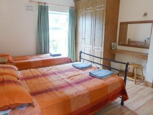 1 Schlafzimmer mit 2 Betten und einem Spiegel in der Unterkunft Borahard Lodge in Newbridge