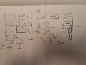 a drawing of the inside of a room at Appartement avec Terrasse - Soleil des Alpes - Orcières-Merlette 1850 in Orcières