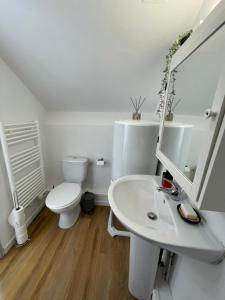 a white bathroom with a toilet and a sink at Studio Hypercentre - Quartier Gare in Valenciennes