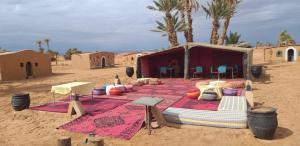 マハミドにあるCamp Mhamid Sahara Toursの砂漠の中のヤシの木のテント