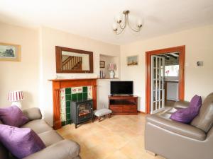 a living room with two couches and a fireplace at Tawny Cottage in Heacham