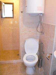 a small bathroom with a toilet and a shower at Къща за гости Костови in Byala +12 photos