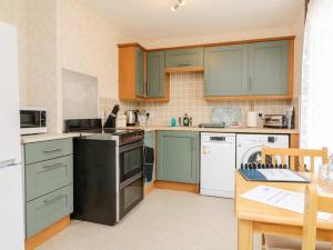 達特茅斯的住宿－Uptop，厨房配有绿色橱柜和桌子