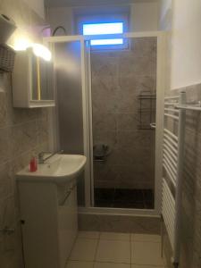 a bathroom with a shower and a sink at Ubytování u Kubů in Jablonec nad Nisou