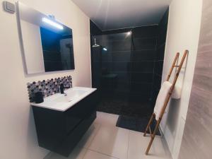 un bagno con lavandino e doccia di KAZ'ANTILLAISE TI LUCA APPARTEMENT 3/4 PERS. a Le Lamentin
