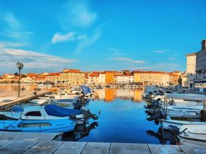 a group of boats docked in a harbor with buildings at Apartment Dolores in Cres