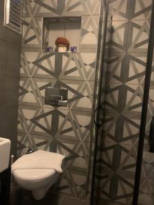 baño con aseo y pared en Volare Apart Hotels, en Estambul