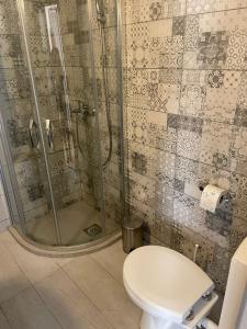 łazienka z prysznicem i toaletą w obiekcie House Irena w Budvie