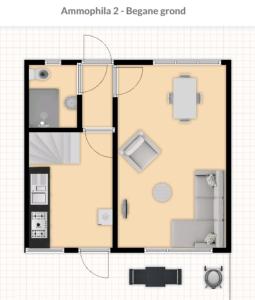 a floor plan of a small apartment at Ammophila 2 in Egmond aan Zee