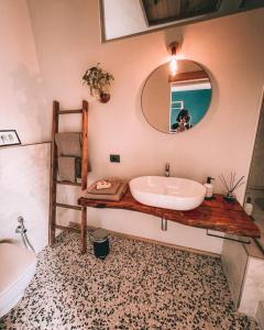 a bathroom with a large sink and a mirror at Foresteria Cà di Nadin in Carriola