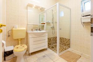 ein Badezimmer mit Dusche, Toilette und Waschbecken in der Unterkunft Casa Ana in Vama Veche + 72 Fotos